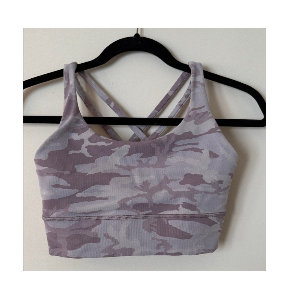 Lululemon Women's Athletic Sports Bra‎ Energy Camouflage Crossback Purple Size 6
